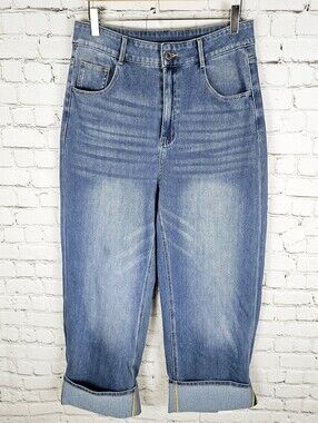 HALARA | Flex high waist rolled hem wide leg washed denim casual stretch jeans